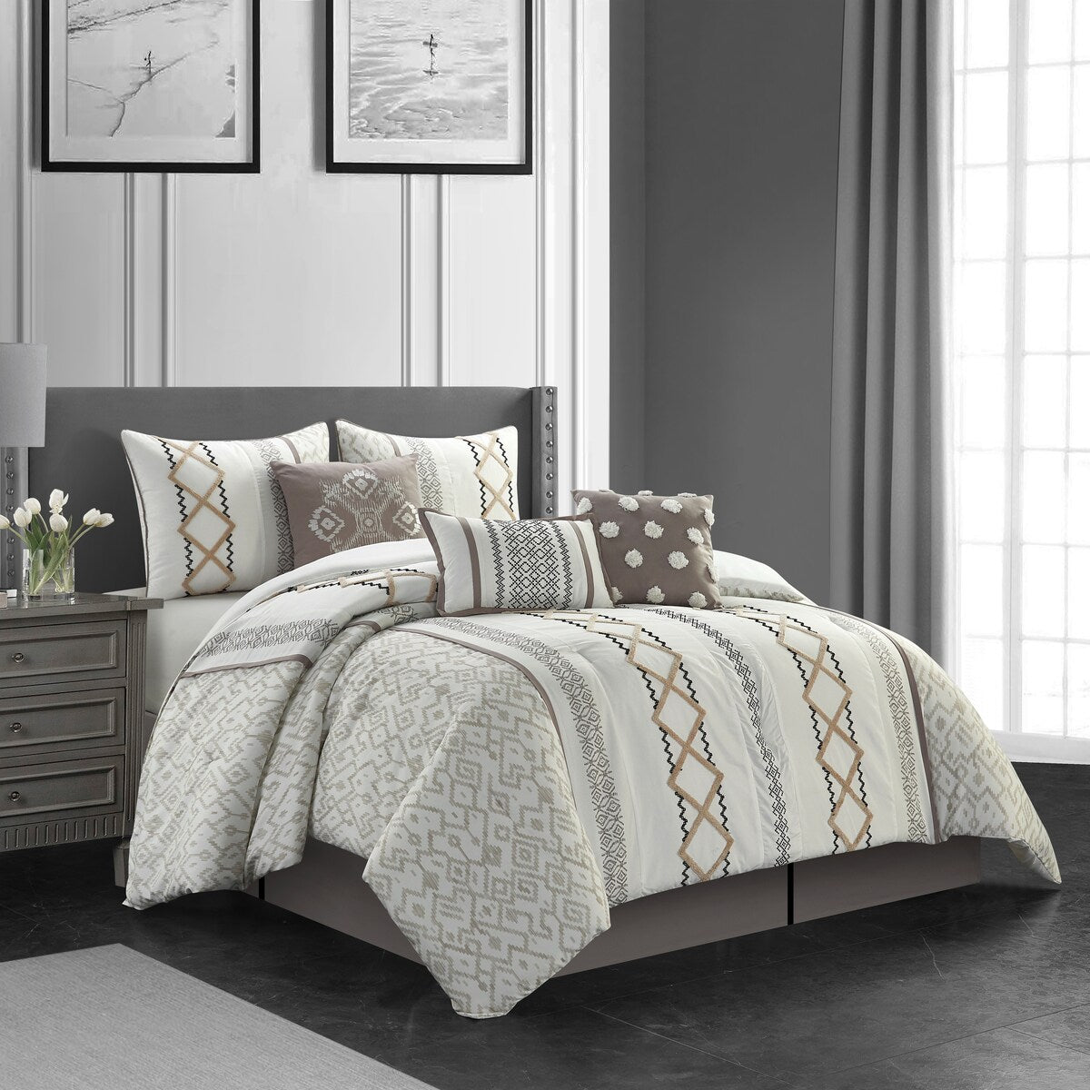 Ensemble de couette Nanshing Trina 15 pièces brodé bohème