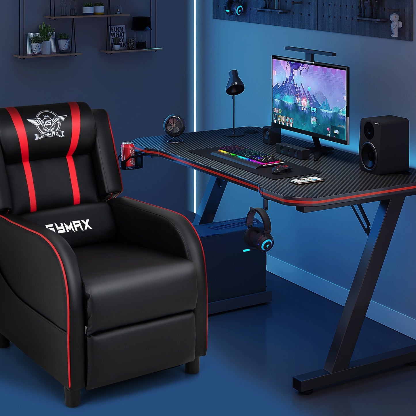 Fauteuil inclinable de jeu Gymax avec fonction de massage, en cuir PU, pour une personne.