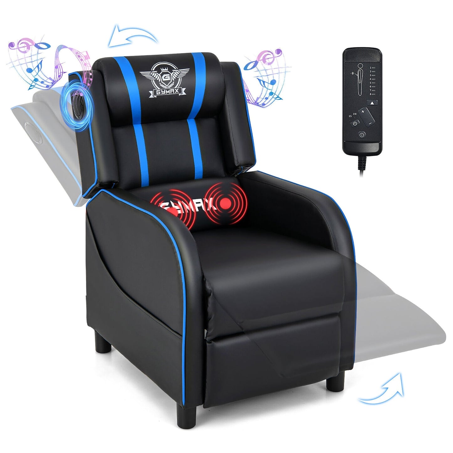 Fauteuil inclinable de jeu Gymax avec fonction de massage, en cuir PU, pour une personne.