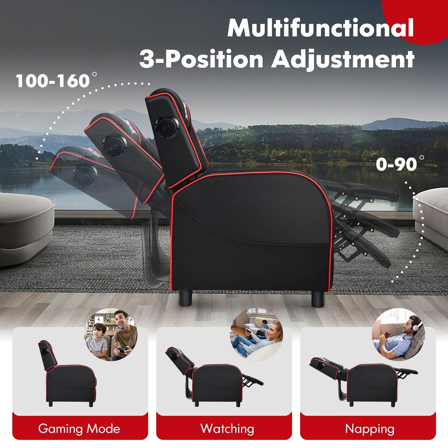 Fauteuil inclinable de jeu Gymax avec fonction de massage, en cuir PU, pour une personne.