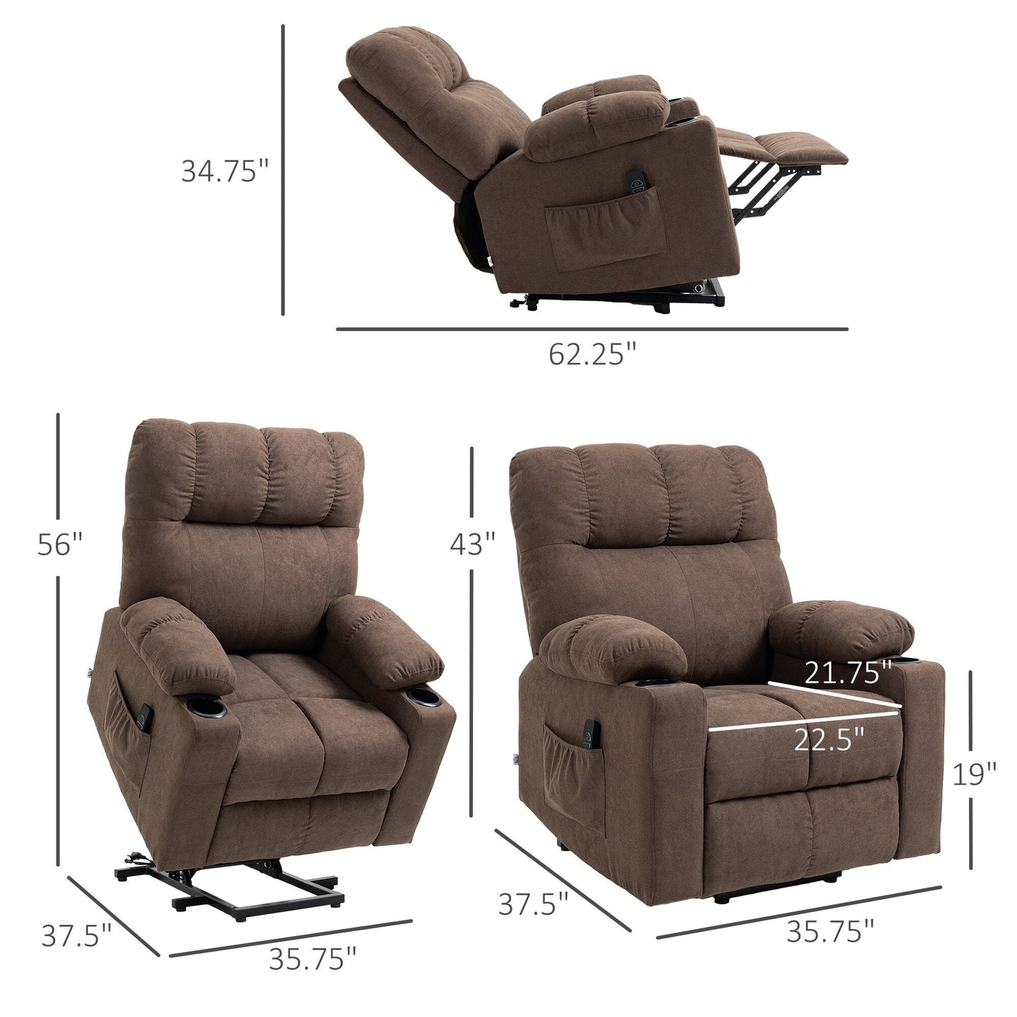 HOMCOM Fauteuil releveur électrique pour personnes âgées, fauteuil inclinable surdimensionné pour salon avec télécommande