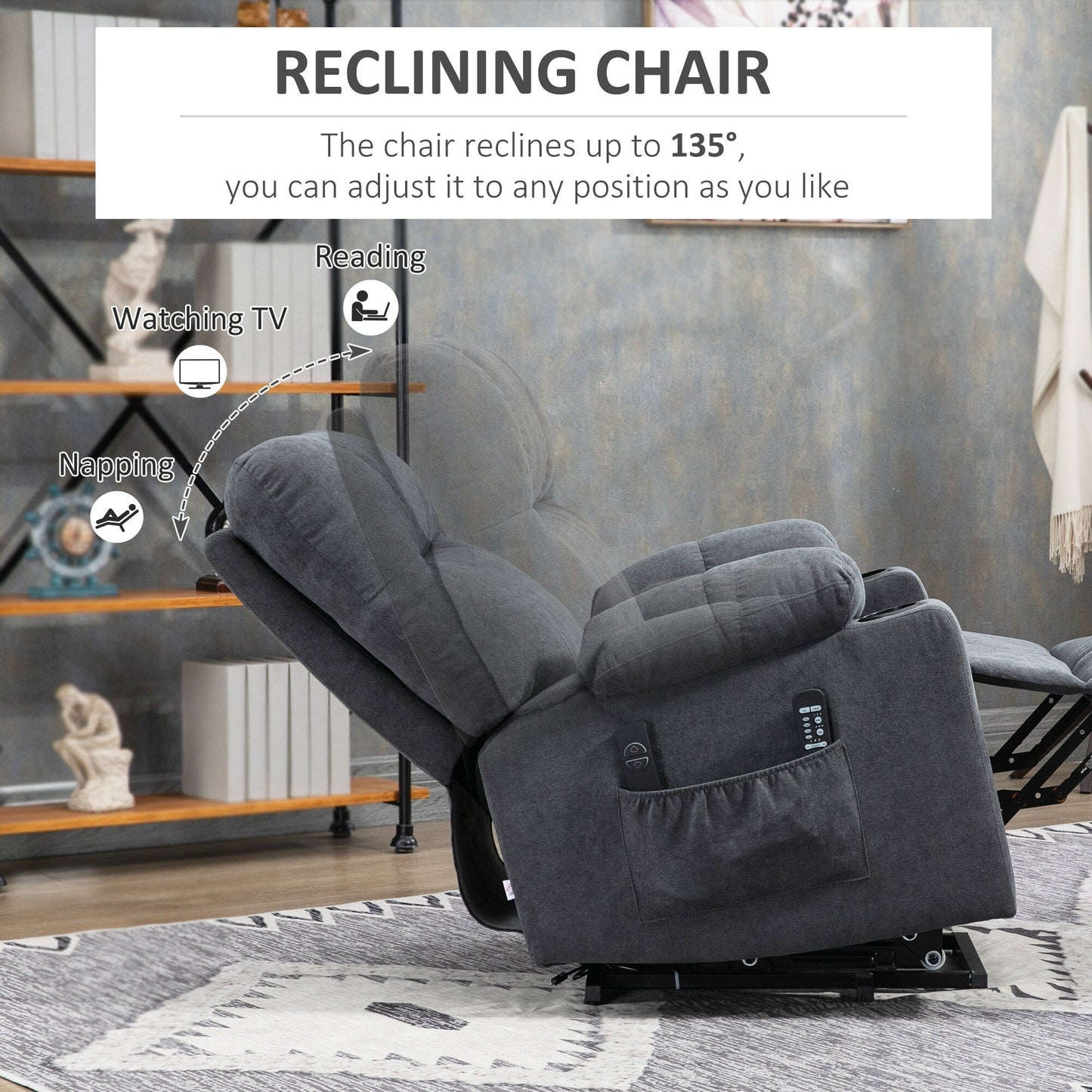 HOMCOM Fauteuil releveur électrique pour personnes âgées, fauteuil inclinable surdimensionné pour salon avec télécommande