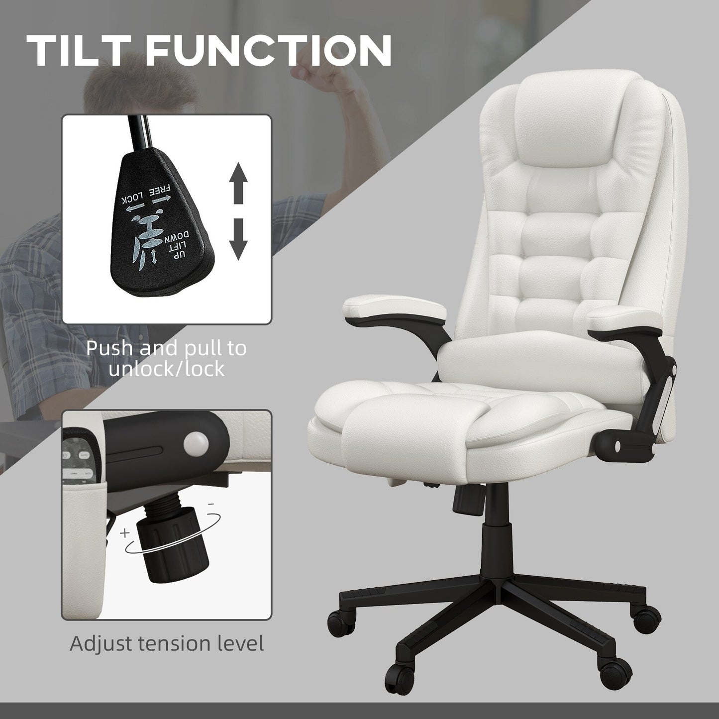 HOMCOM Chaise de bureau de massage à vibration avec dossier haut et 6 points de vibration, beige