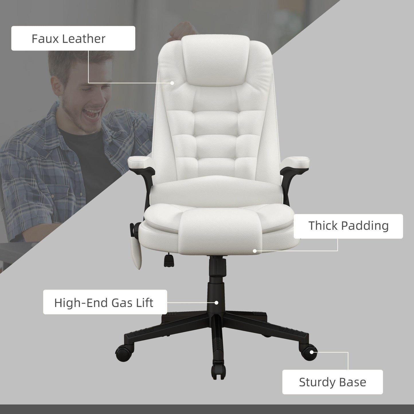HOMCOM Chaise de bureau de massage à vibration avec dossier haut et 6 points de vibration, beige