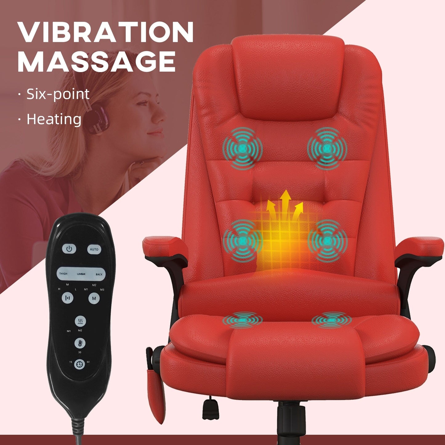 HOMCOM Chaise de bureau de massage à vibration avec dossier haut et 6 points de vibration, beige