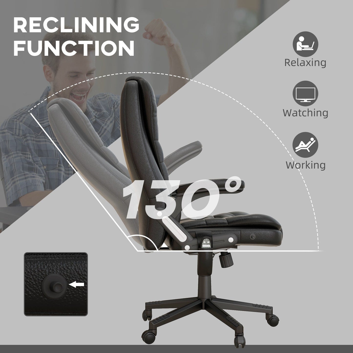 HOMCOM Chaise de bureau de massage à vibration avec dossier haut et 6 points de vibration, beige