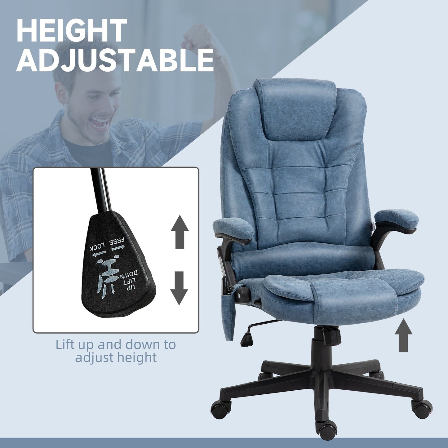 HOMCOM Chaise de bureau de massage à vibration avec dossier haut et 6 points de vibration, beige