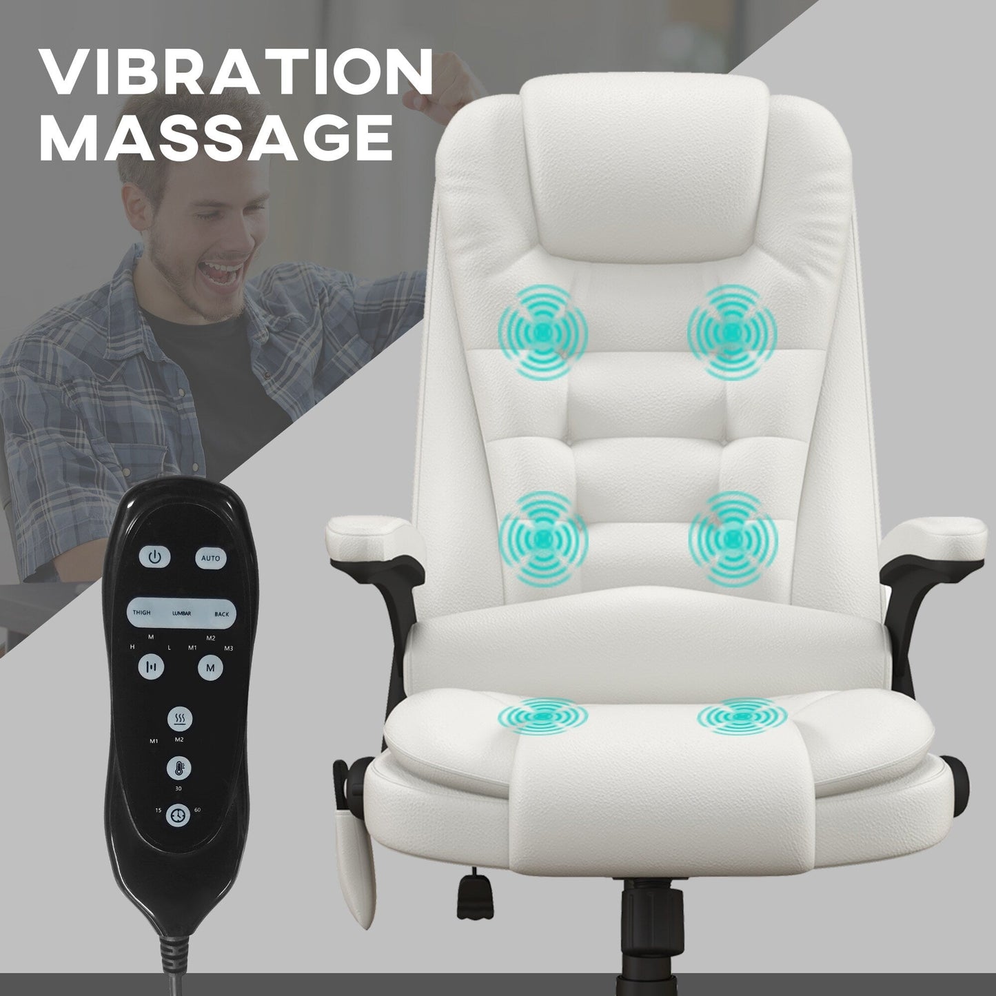 HOMCOM Chaise de bureau de massage à vibration avec dossier haut et 6 points de vibration, beige