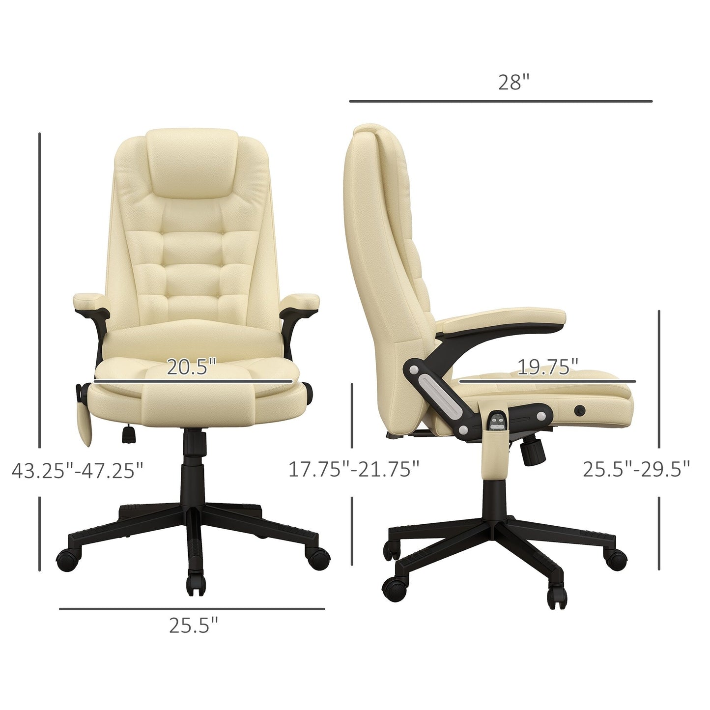 HOMCOM Chaise de bureau de massage à vibration avec dossier haut et 6 points de vibration, beige
