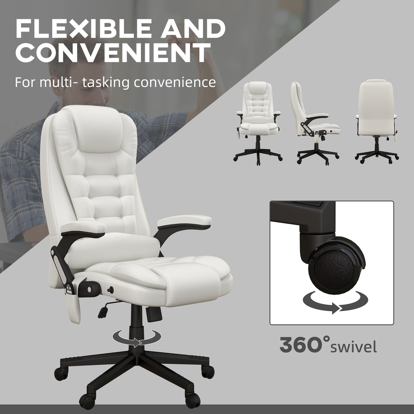 HOMCOM Chaise de bureau de massage à vibration avec dossier haut et 6 points de vibration, beige