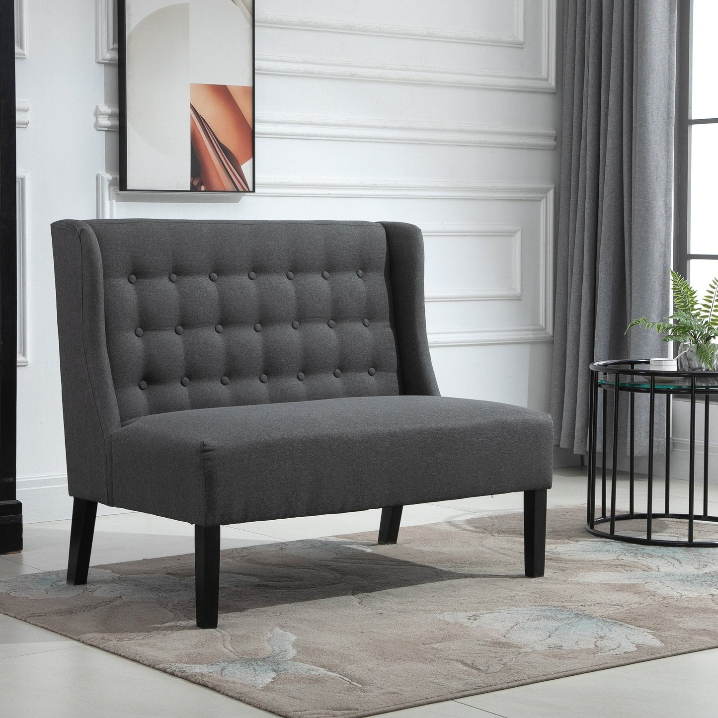 HOMCOM Canapé double en tissu de lin, méridienne capitonnée sans accoudoirs, meubles de salon avec pieds en bois - 28.75*43.25*36.5