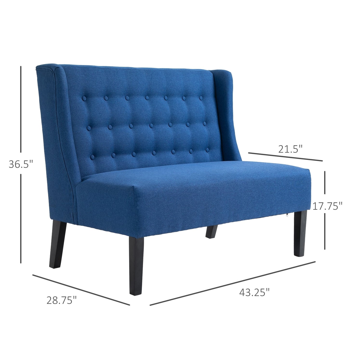 HOMCOM Canapé double en tissu de lin, méridienne capitonnée sans accoudoirs, meubles de salon avec pieds en bois - 28.75*43.25*36.5