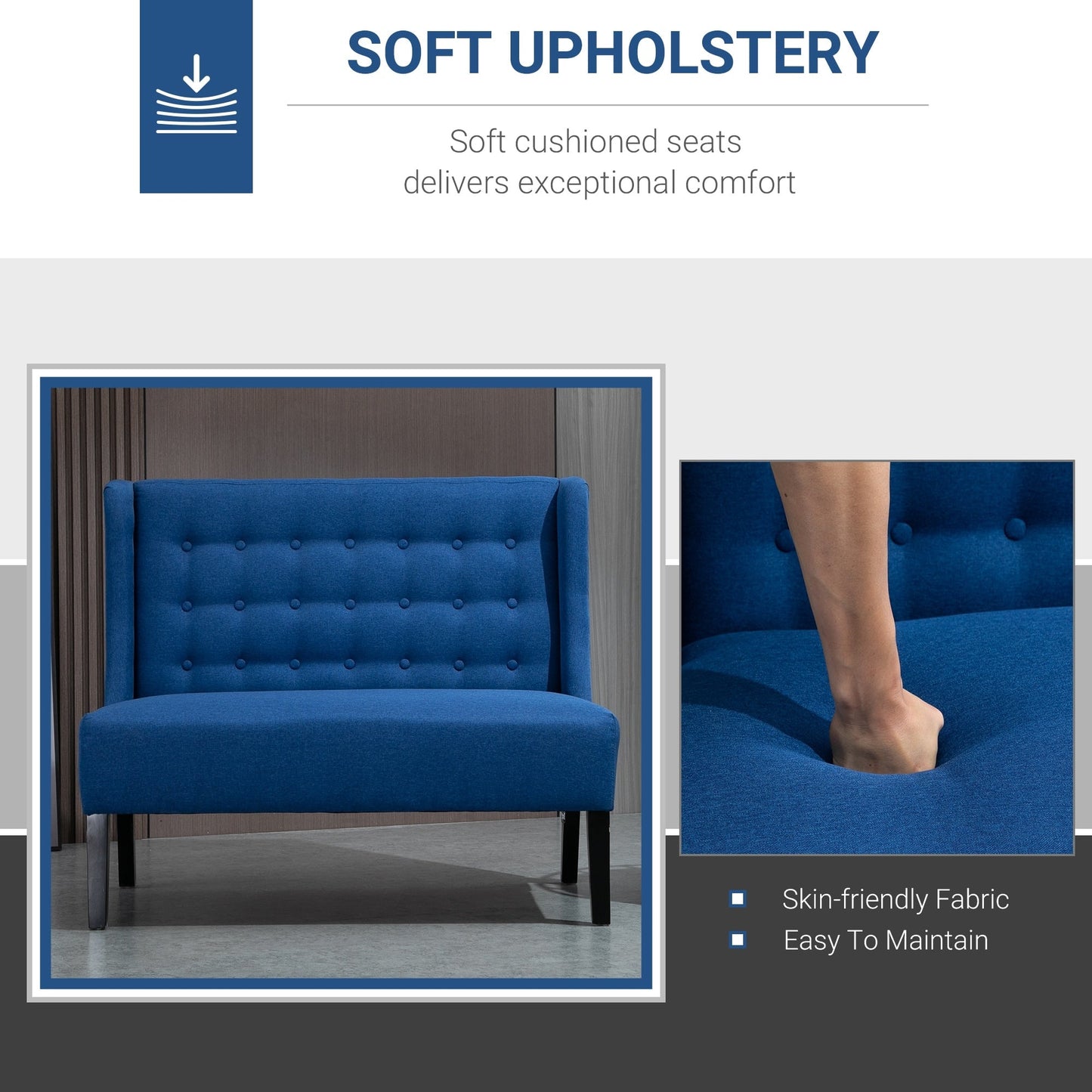 HOMCOM Canapé double en tissu de lin, méridienne capitonnée sans accoudoirs, meubles de salon avec pieds en bois - 28.75*43.25*36.5