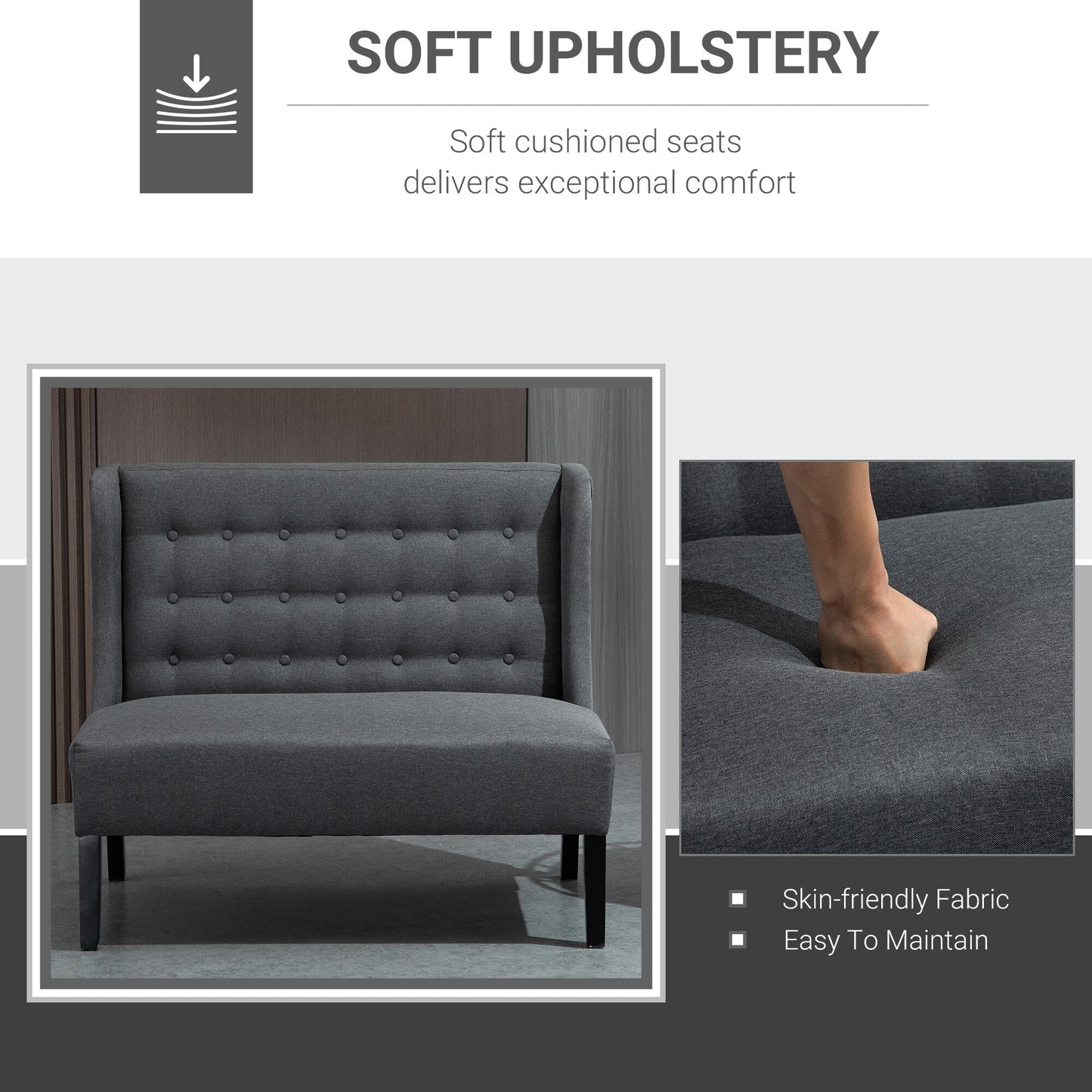 HOMCOM Canapé double en tissu de lin, méridienne capitonnée sans accoudoirs, meubles de salon avec pieds en bois - 28.75*43.25*36.5