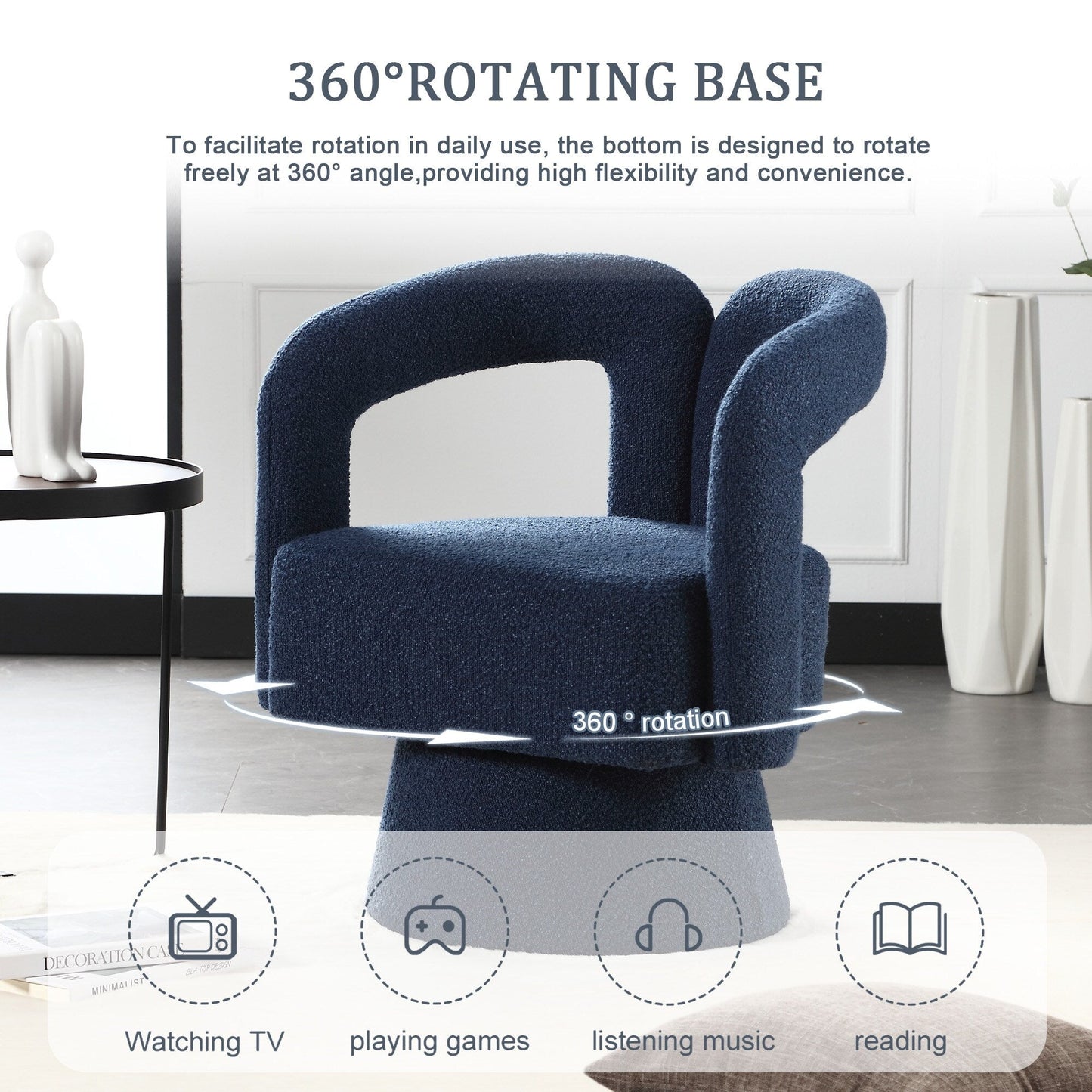 HOMEFUN Fauteuils d'appoint pivotants à 360 degrés, rembourrés en boucle, en forme de fève