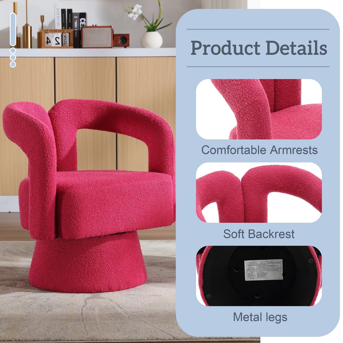 HOMEFUN Fauteuils d'appoint pivotants à 360 degrés, rembourrés en boucle, en forme de fève