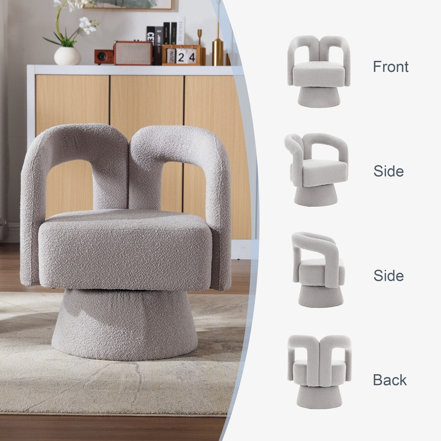 HOMEFUN Fauteuils d'appoint pivotants à 360 degrés, rembourrés en boucle, en forme de fève