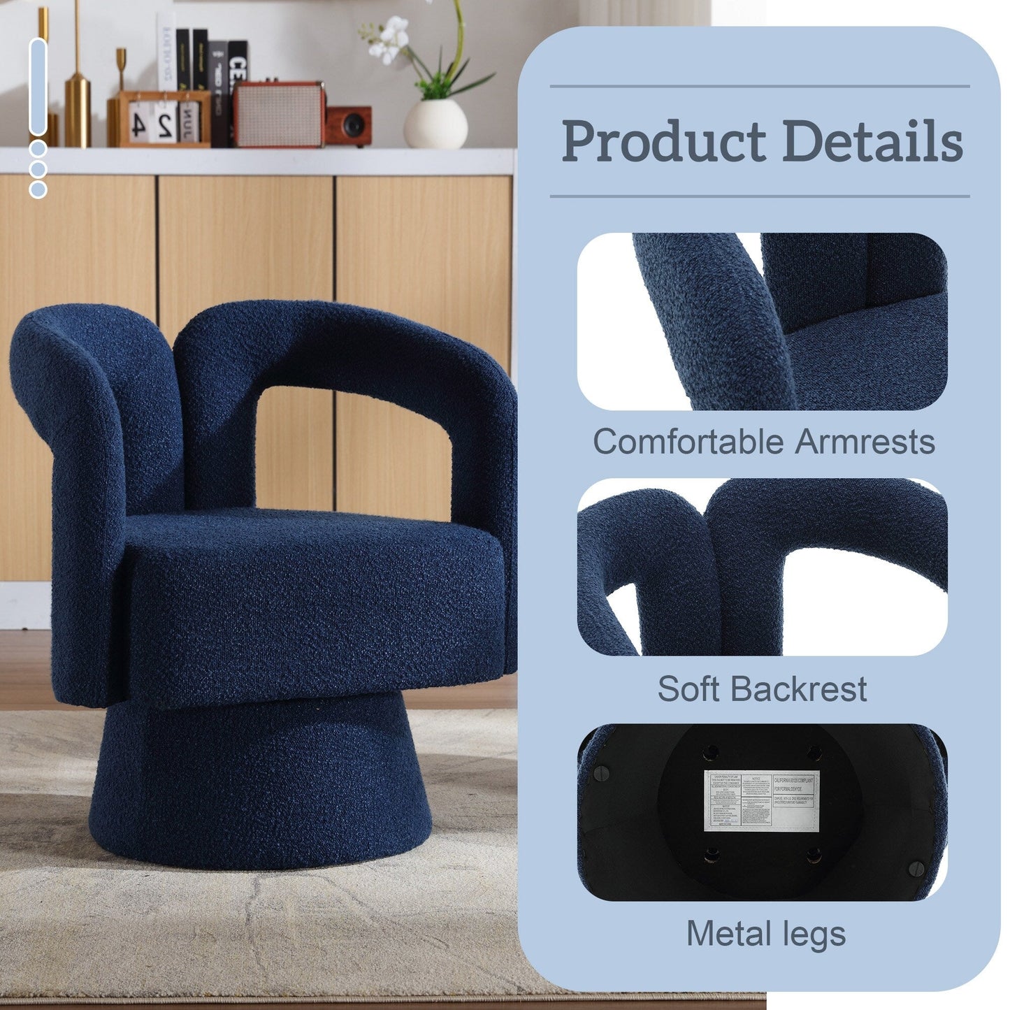 HOMEFUN Fauteuils d'appoint pivotants à 360 degrés, rembourrés en boucle, en forme de fève