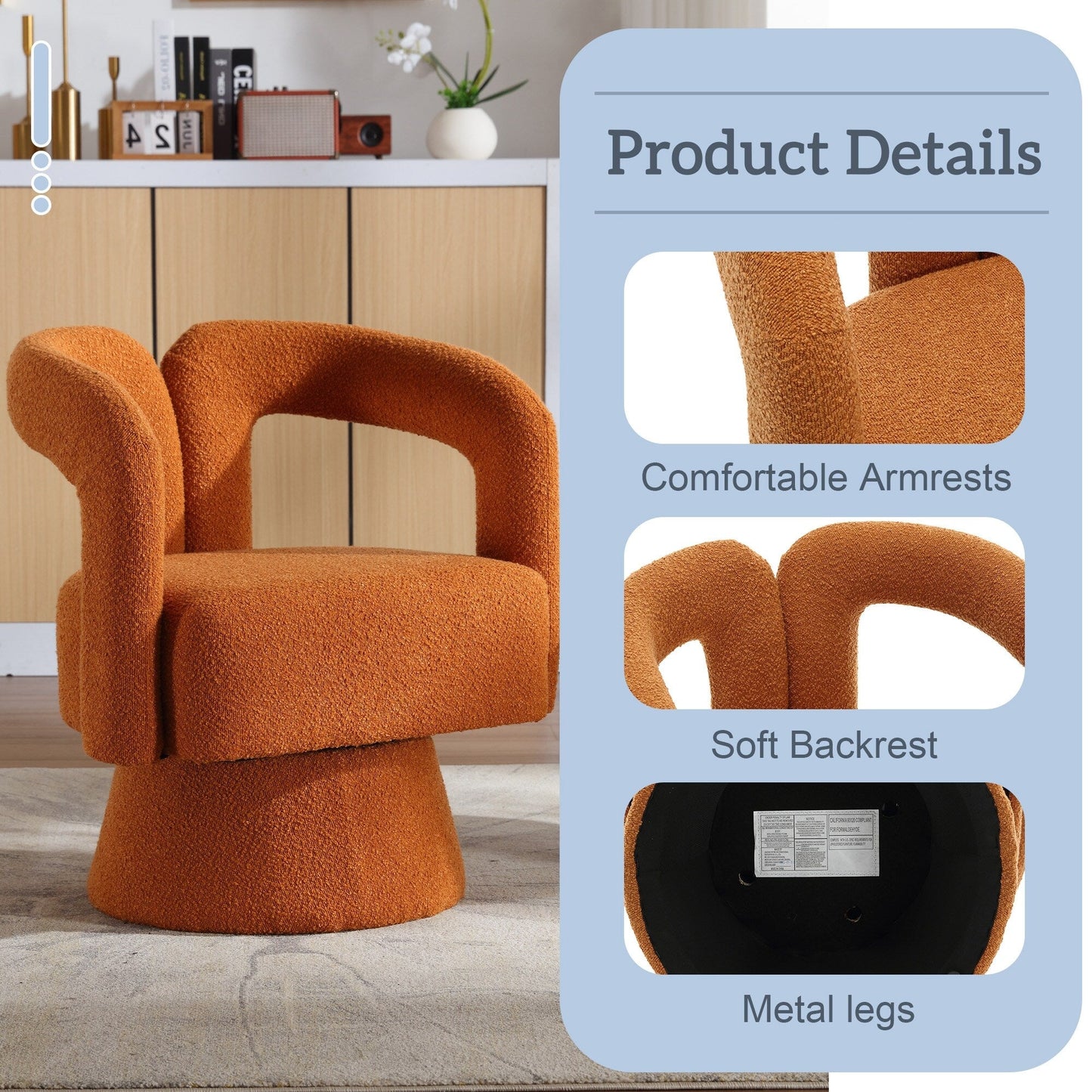 HOMEFUN Fauteuils d'appoint pivotants à 360 degrés, rembourrés en boucle, en forme de fève