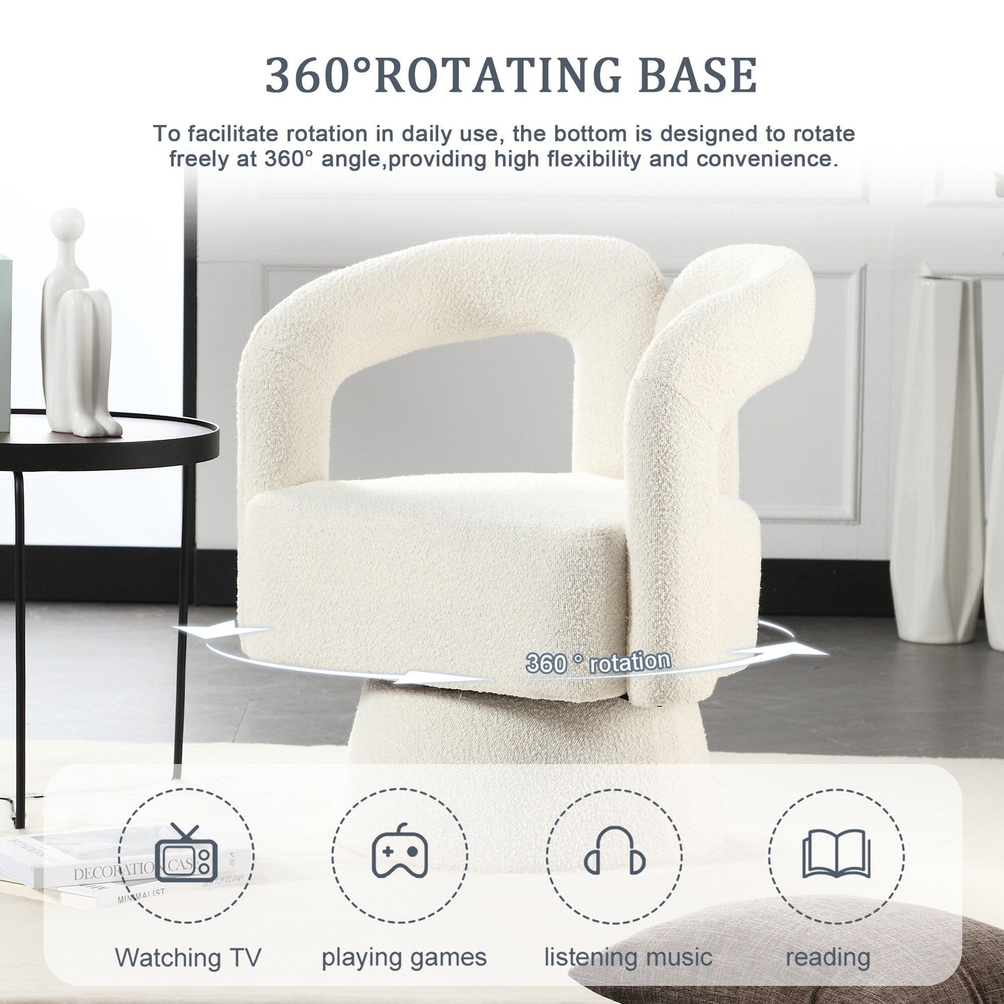 HOMEFUN Fauteuils d'appoint pivotants à 360 degrés, rembourrés en boucle, en forme de fève