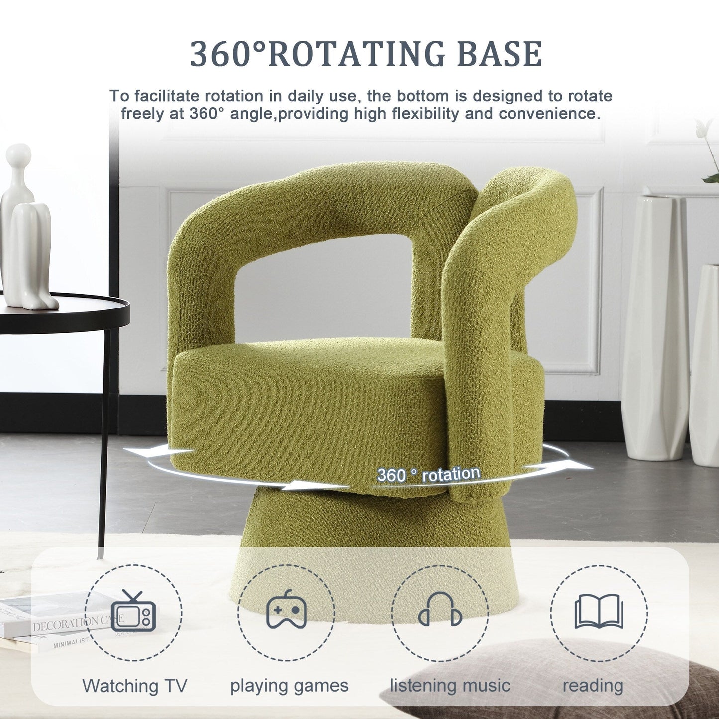 HOMEFUN Fauteuils d'appoint pivotants à 360 degrés, rembourrés en boucle, en forme de fève