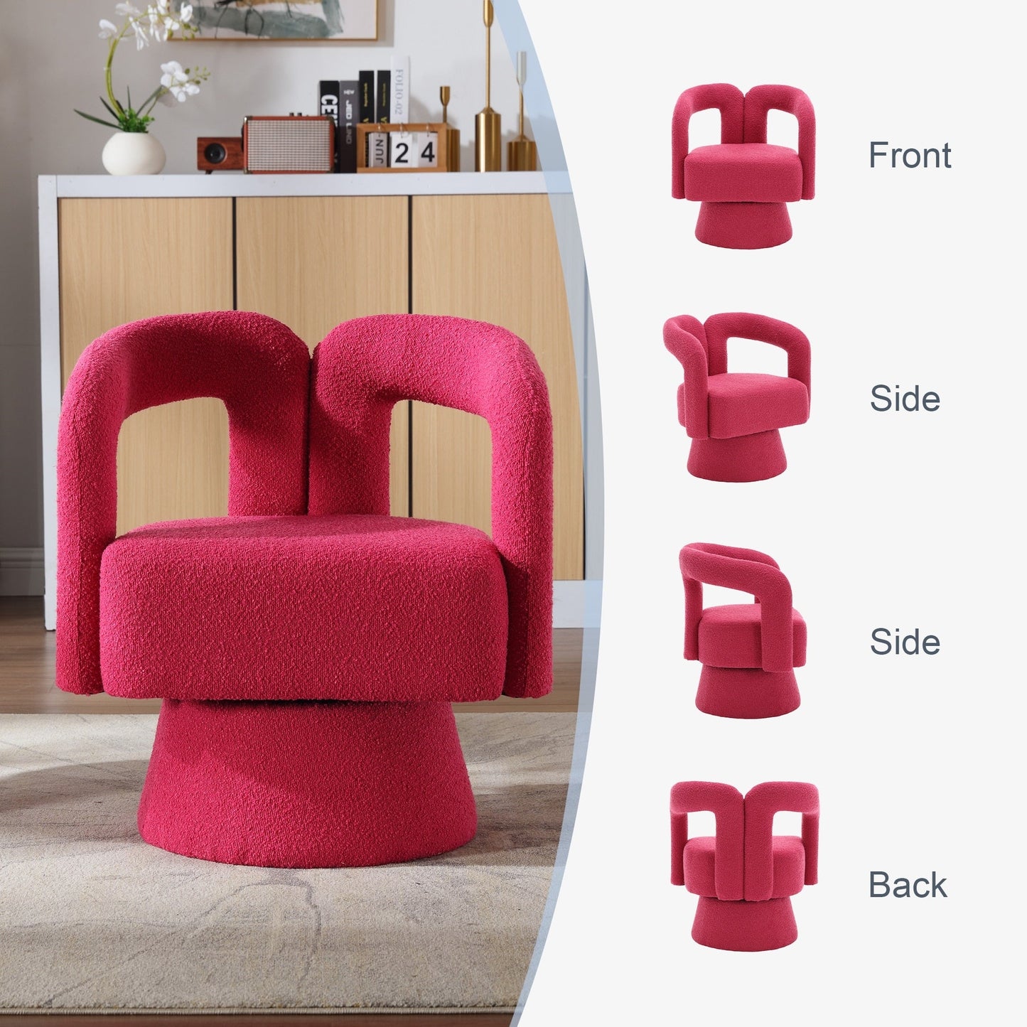 HOMEFUN Fauteuils d'appoint pivotants à 360 degrés, rembourrés en boucle, en forme de fève
