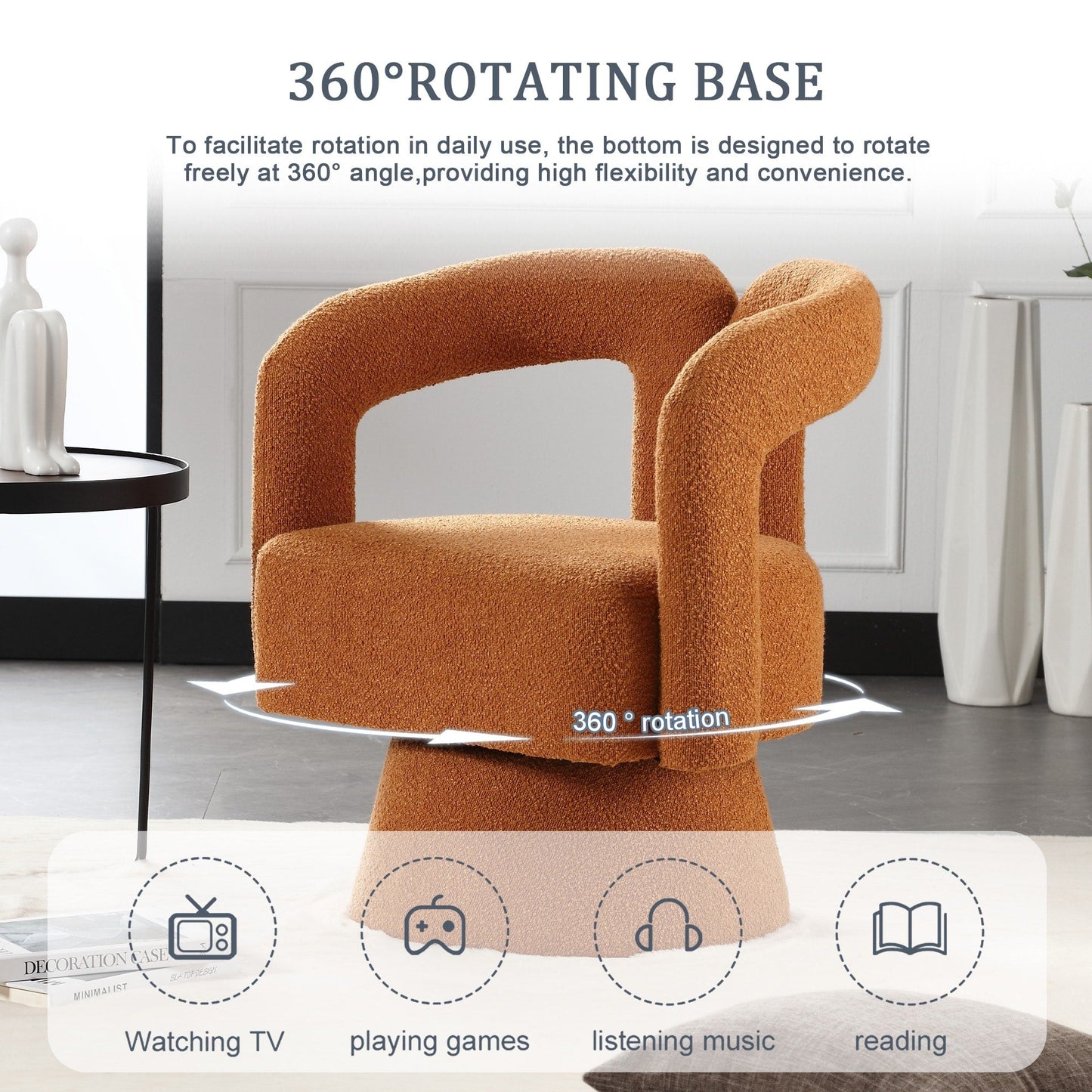 HOMEFUN Fauteuils d'appoint pivotants à 360 degrés, rembourrés en boucle, en forme de fève