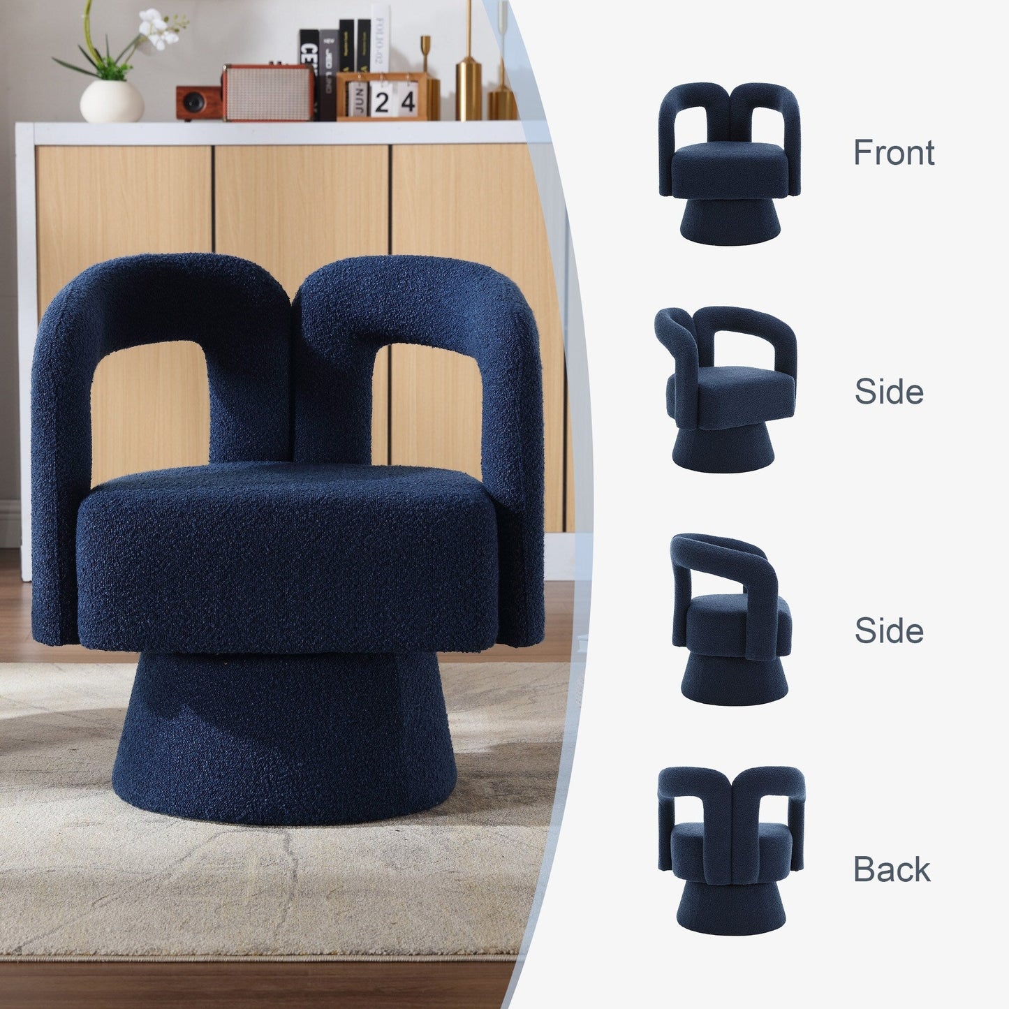 HOMEFUN Fauteuils d'appoint pivotants à 360 degrés, rembourrés en boucle, en forme de fève