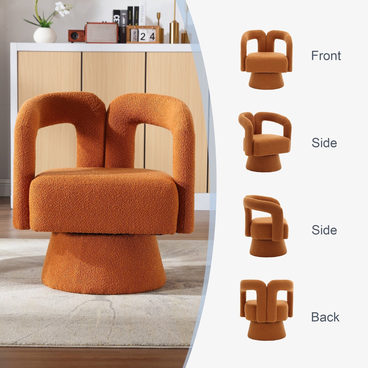 HOMEFUN Fauteuils d'appoint pivotants à 360 degrés, rembourrés en boucle, en forme de fève