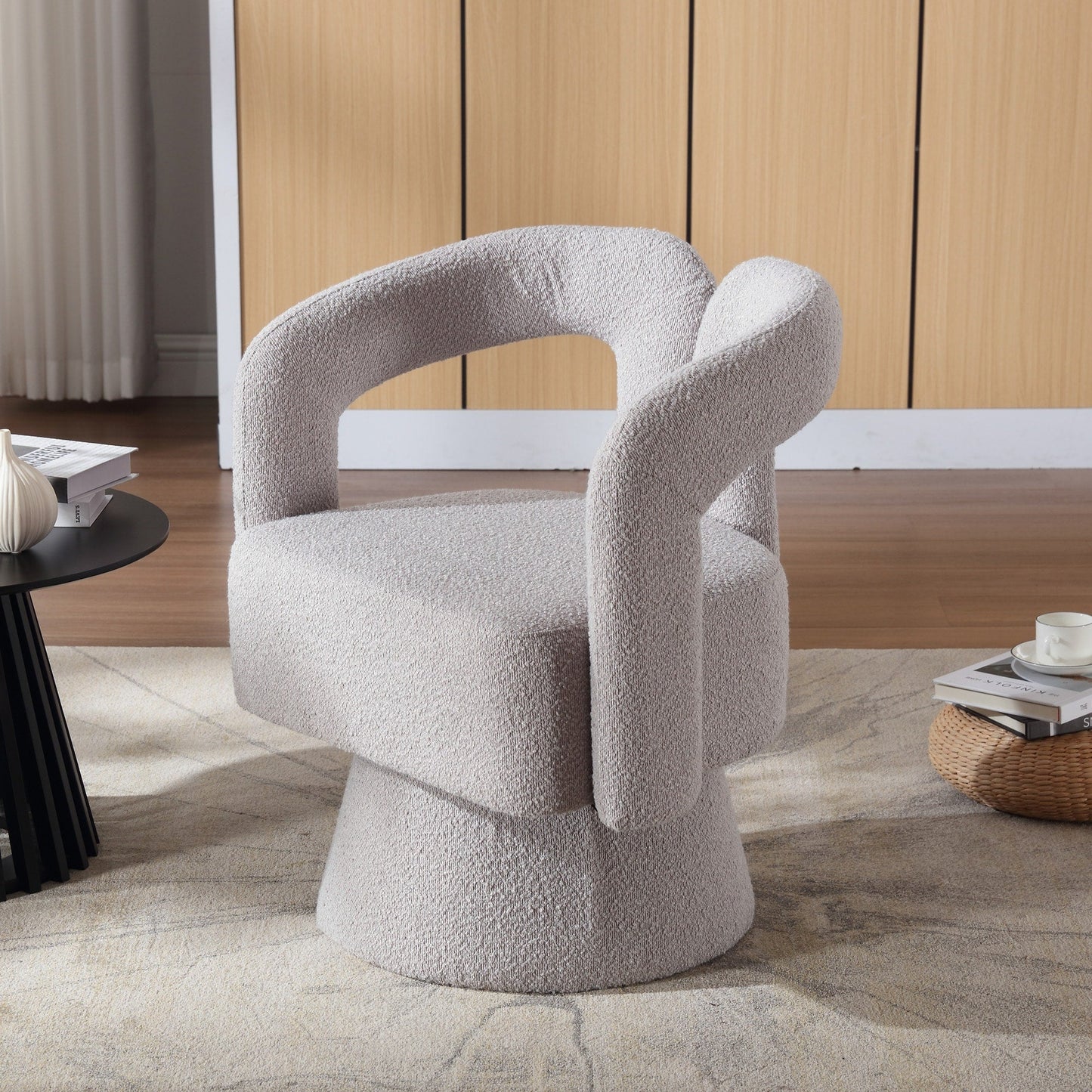 HOMEFUN Fauteuils d'appoint pivotants à 360 degrés, rembourrés en boucle, en forme de fève