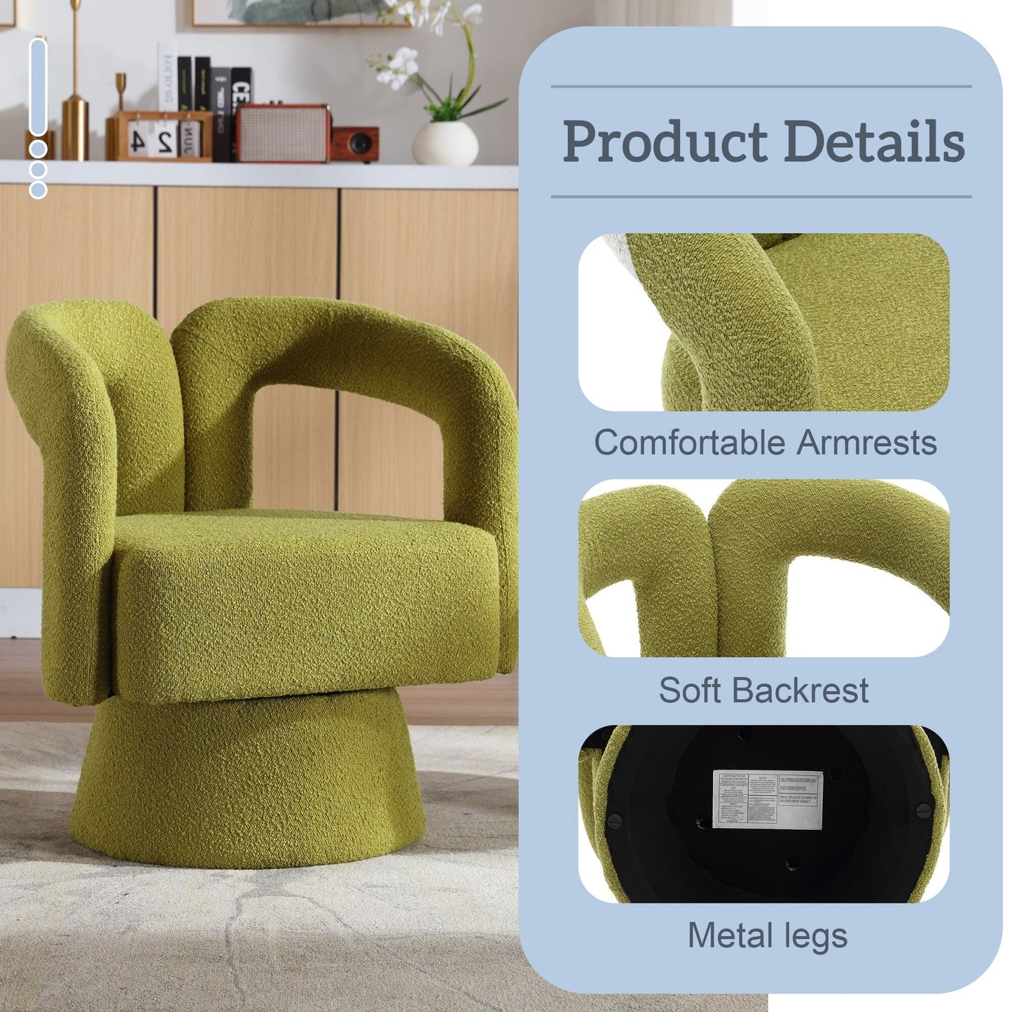 HOMEFUN Fauteuils d'appoint pivotants à 360 degrés, rembourrés en boucle, en forme de fève