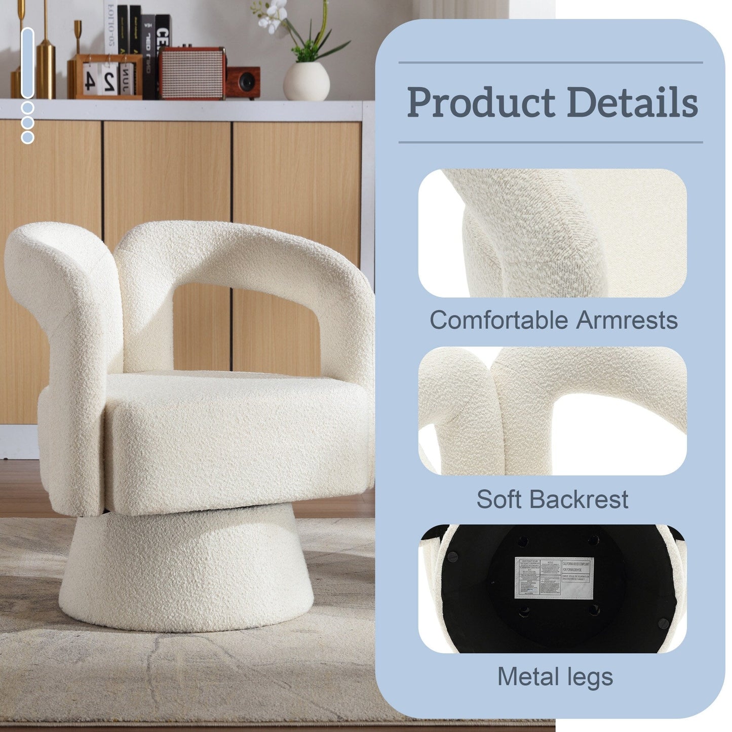 HOMEFUN Fauteuils d'appoint pivotants à 360 degrés, rembourrés en boucle, en forme de fève