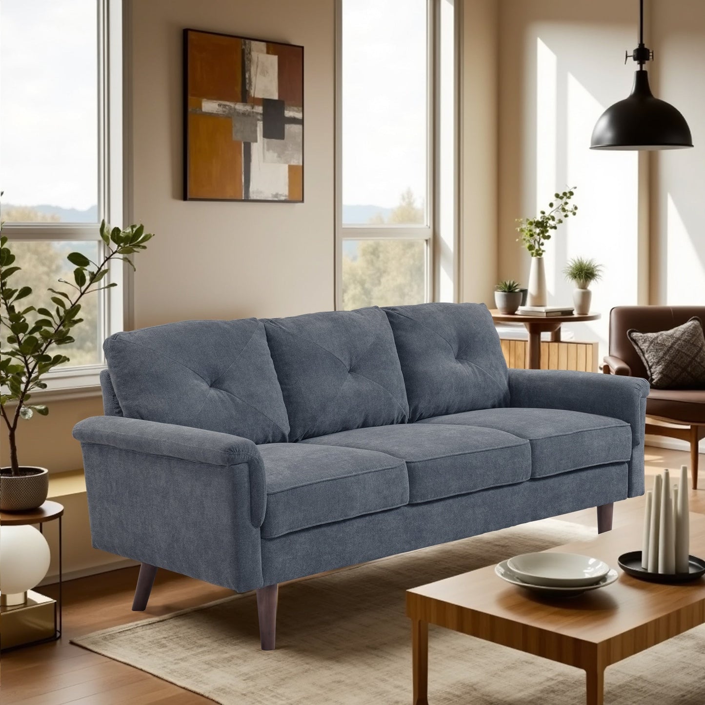 Canapé 3 places HOOOWOOO Mid-Century, recouvert de tissu, avec pieds en bois pour salon