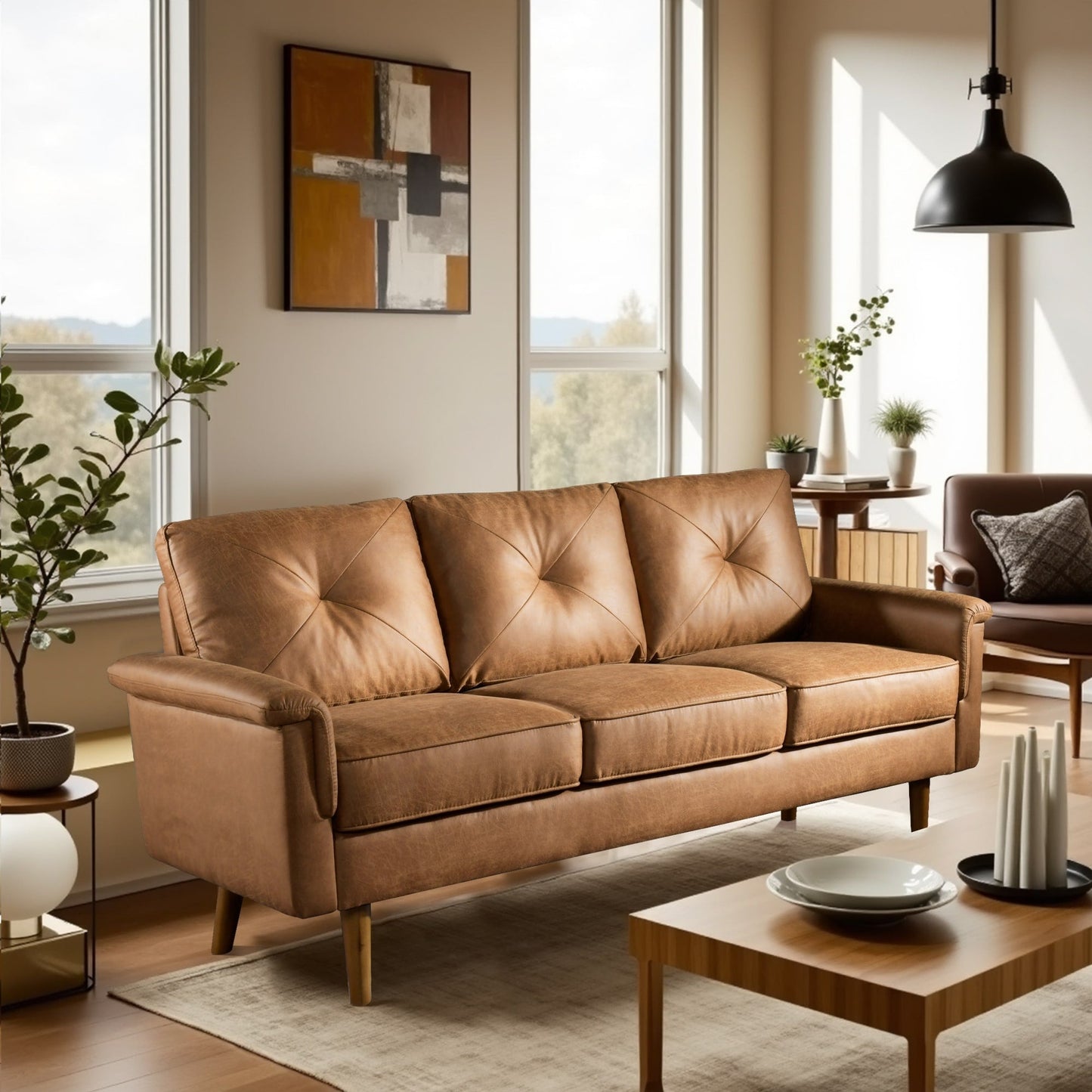 Canapé 3 places HOOOWOOO Mid-Century, recouvert de tissu, avec pieds en bois pour salon