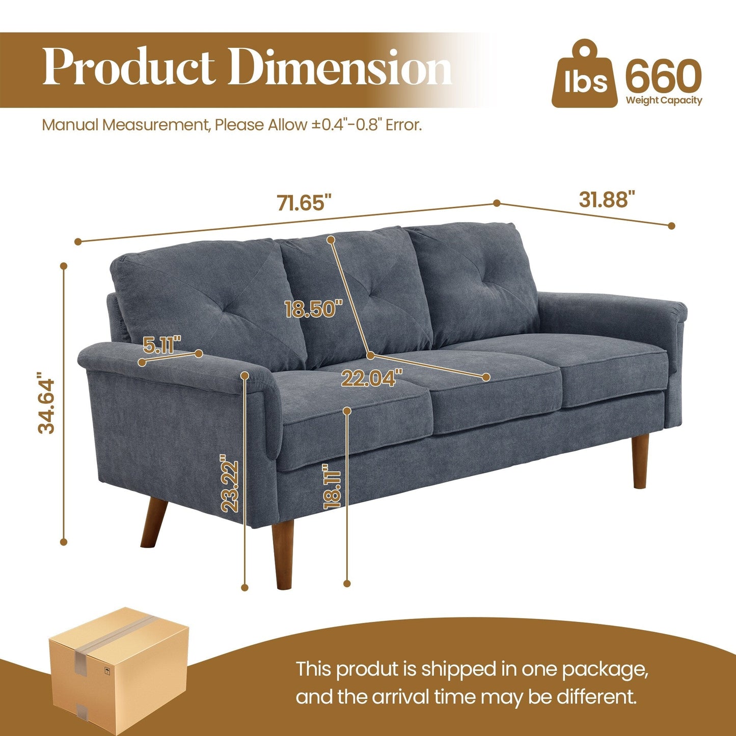Canapé 3 places HOOOWOOO Mid-Century, recouvert de tissu, avec pieds en bois pour salon