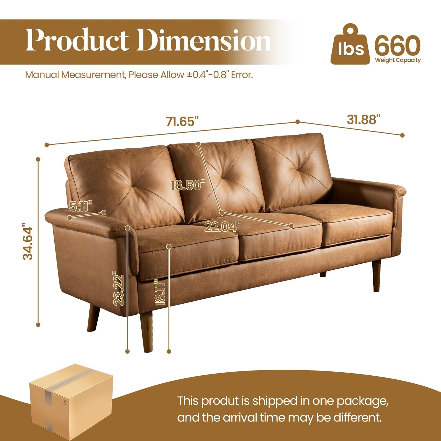 Canapé 3 places HOOOWOOO Mid-Century, recouvert de tissu, avec pieds en bois pour salon