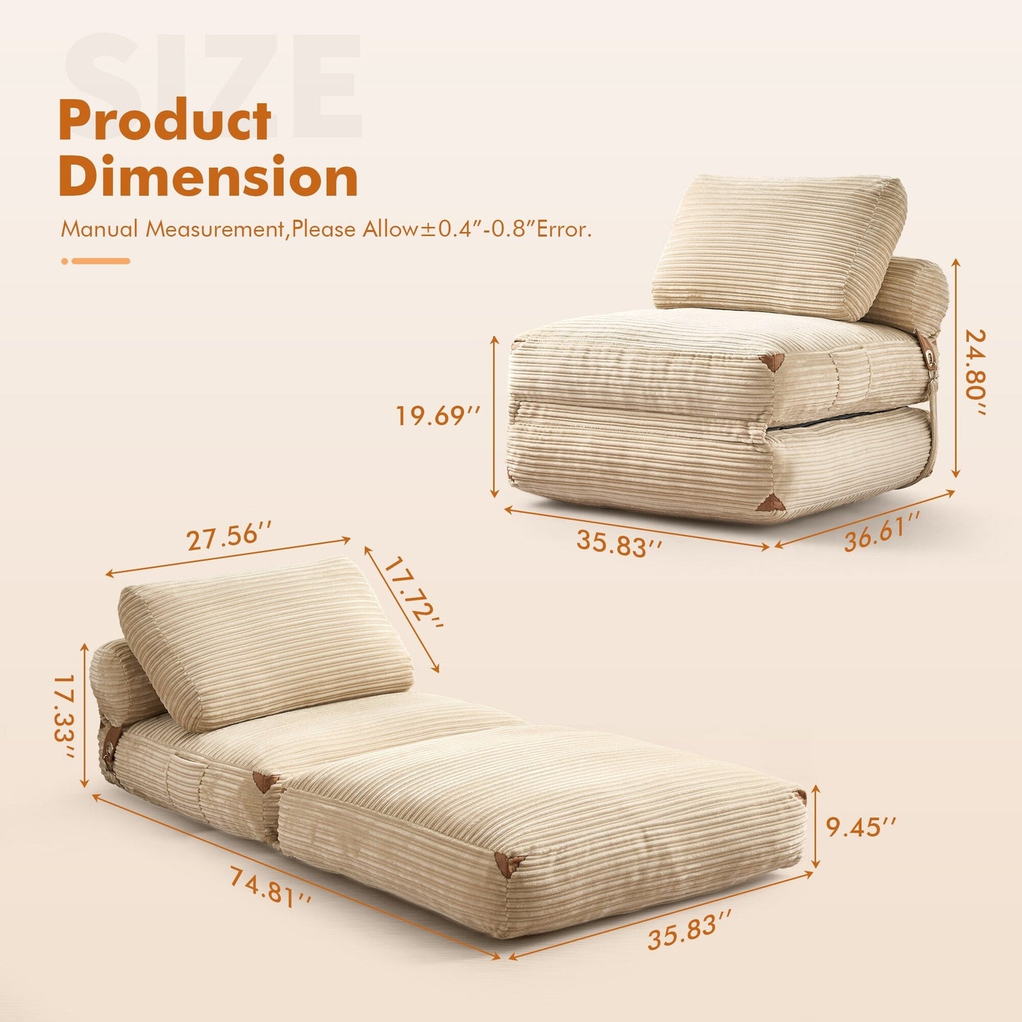 Canapé-lit pliable en tissu corduroy moderne HOOOWOOO