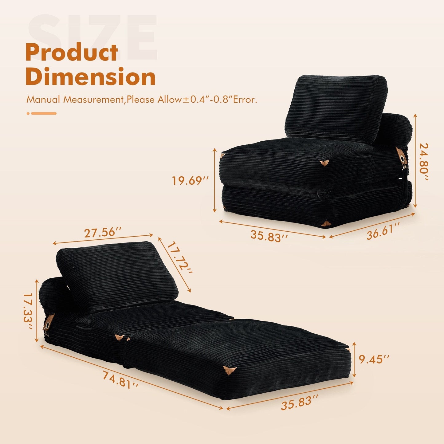 Canapé-lit pliable en tissu corduroy moderne HOOOWOOO