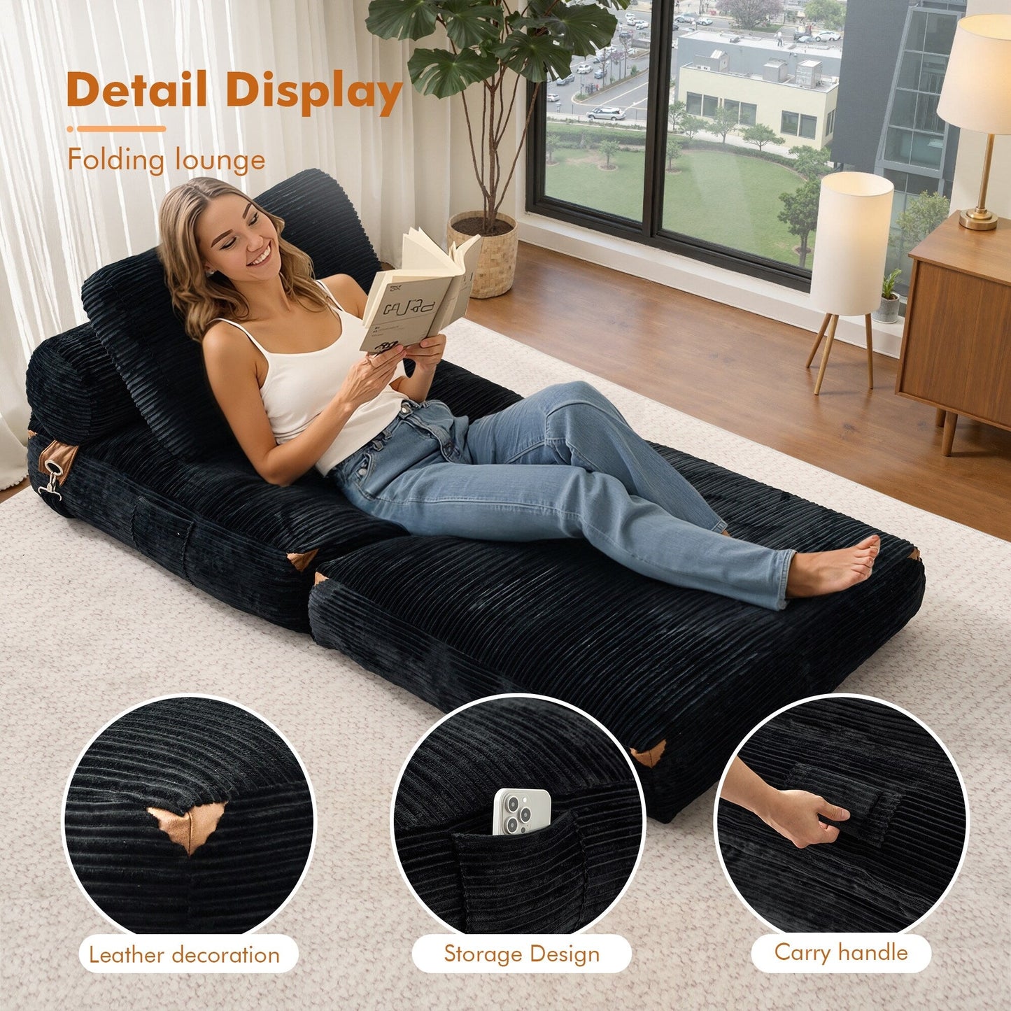 Canapé-lit pliable en tissu corduroy moderne HOOOWOOO