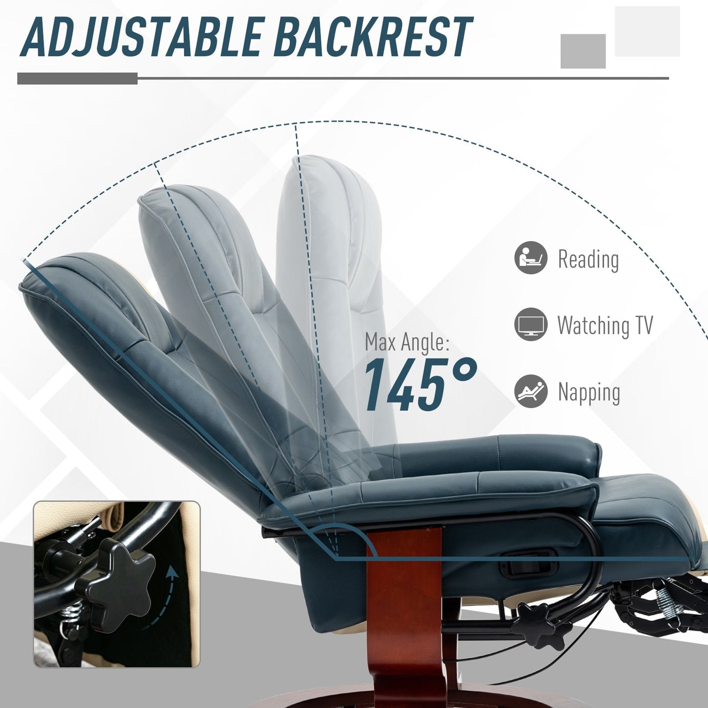 Fauteuil inclinable pivotant à base manuelle réglable en simili cuir avec repose-pieds confortable et relaxant de la marque HomCom