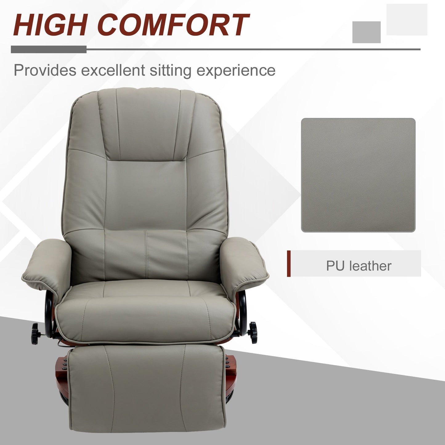 Fauteuil inclinable pivotant à base manuelle réglable en simili cuir avec repose-pieds confortable et relaxant de la marque HomCom
