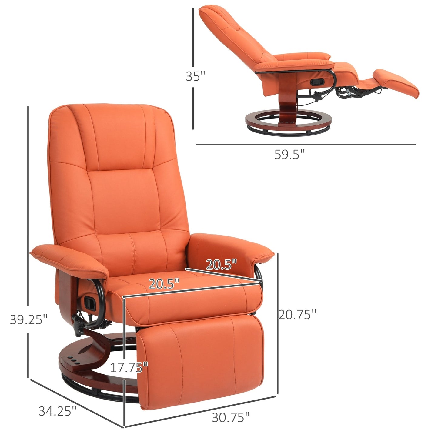 Fauteuil inclinable pivotant à base manuelle réglable en simili cuir avec repose-pieds confortable et relaxant de la marque HomCom