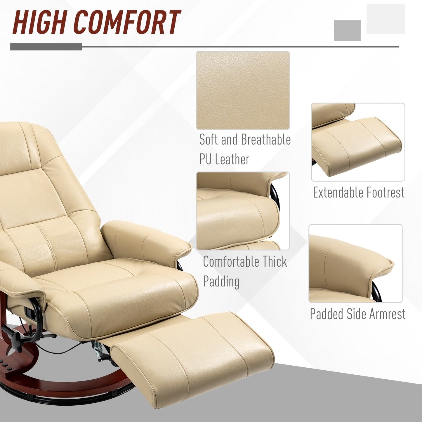 Fauteuil inclinable pivotant à base manuelle réglable en simili cuir avec repose-pieds confortable et relaxant de la marque HomCom
