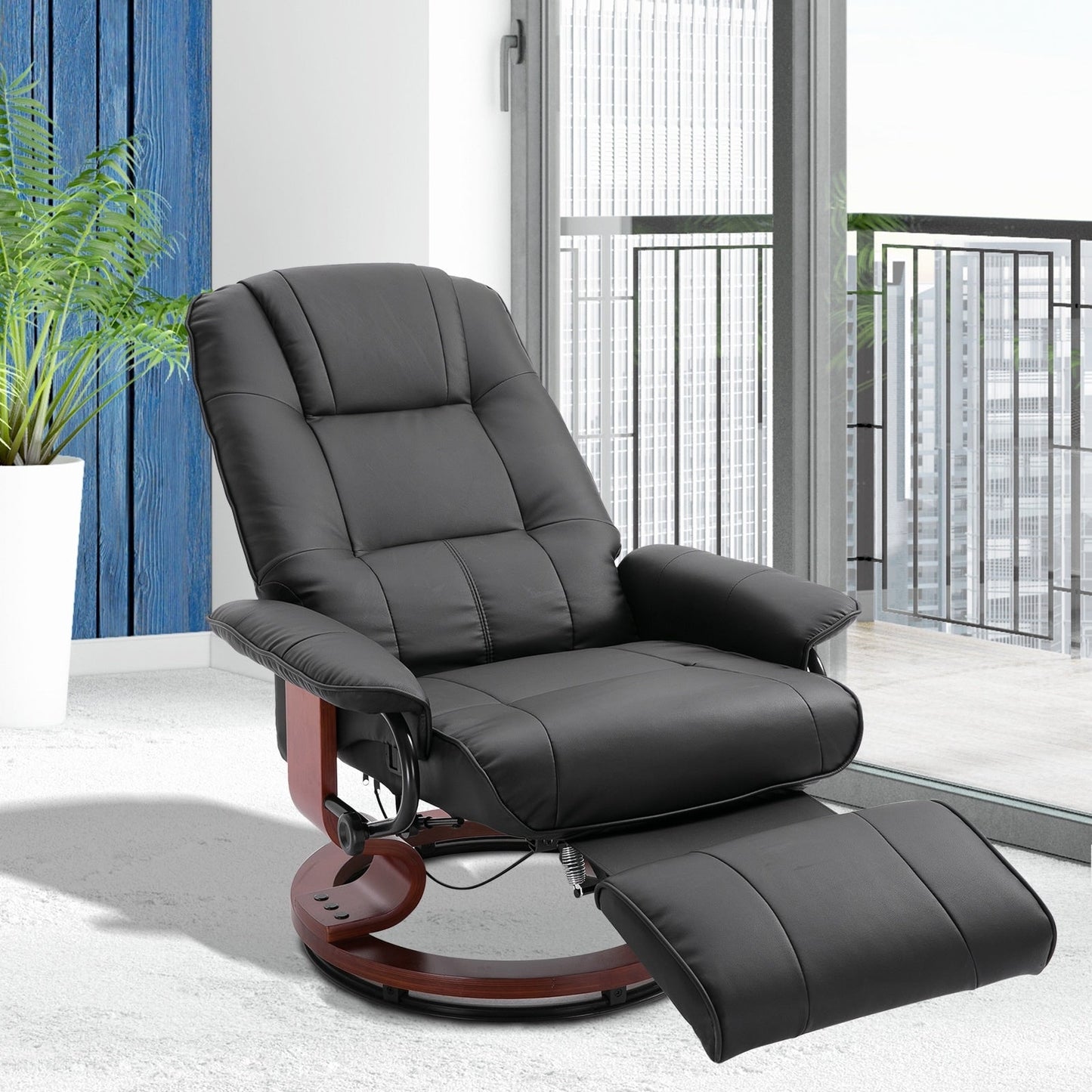 Fauteuil inclinable pivotant à base manuelle réglable en simili cuir avec repose-pieds confortable et relaxant de la marque HomCom