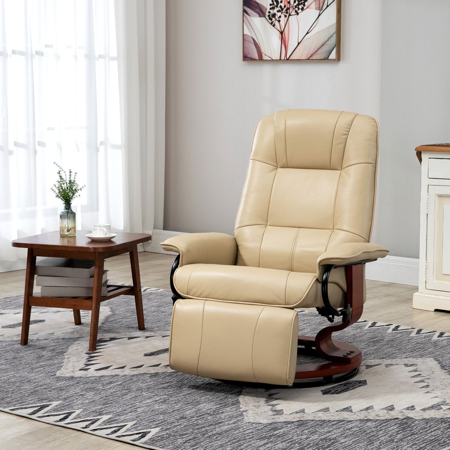 Fauteuil inclinable pivotant à base manuelle réglable en simili cuir avec repose-pieds confortable et relaxant de la marque HomCom