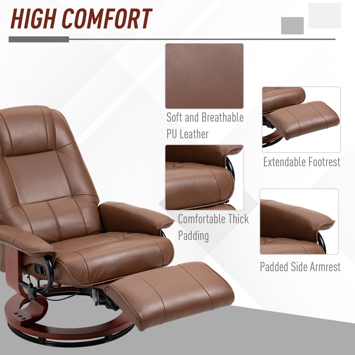 Fauteuil inclinable pivotant à base manuelle réglable en simili cuir avec repose-pieds confortable et relaxant de la marque HomCom