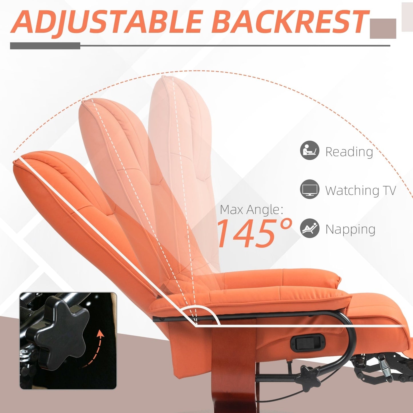 Fauteuil inclinable pivotant à base manuelle réglable en simili cuir avec repose-pieds confortable et relaxant de la marque HomCom