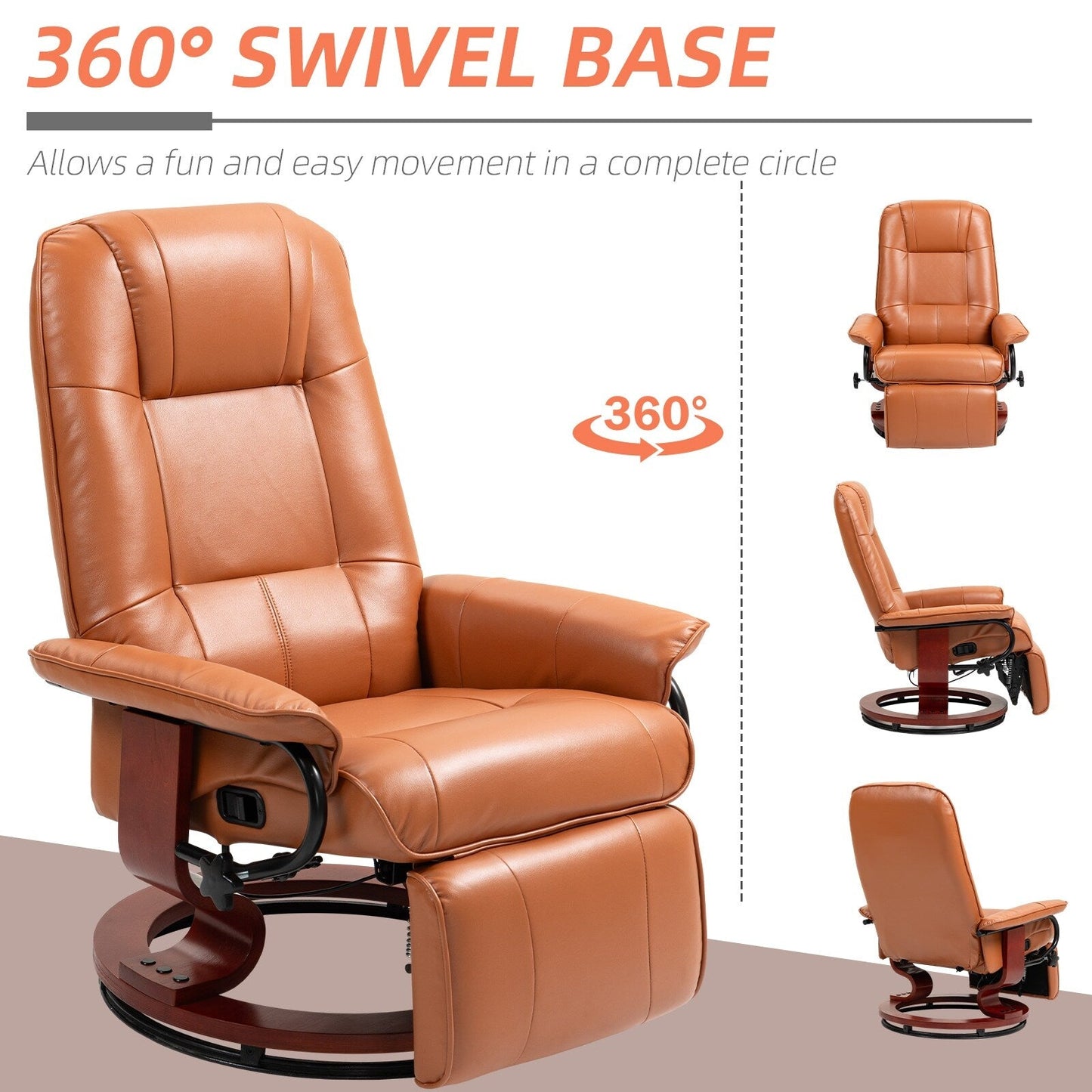 Fauteuil inclinable pivotant à base manuelle réglable en simili cuir avec repose-pieds confortable et relaxant de la marque HomCom
