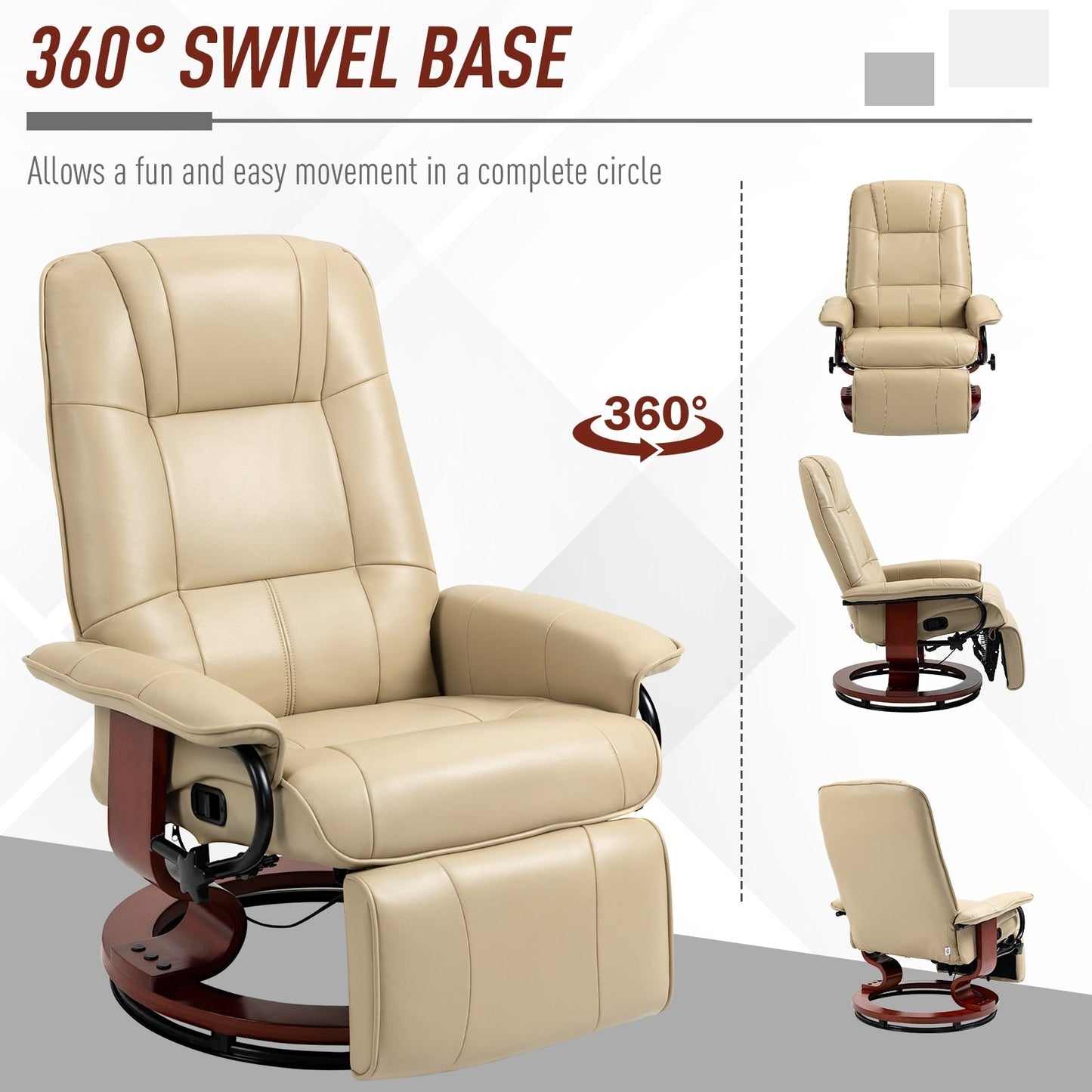Fauteuil inclinable pivotant à base manuelle réglable en simili cuir avec repose-pieds confortable et relaxant de la marque HomCom
