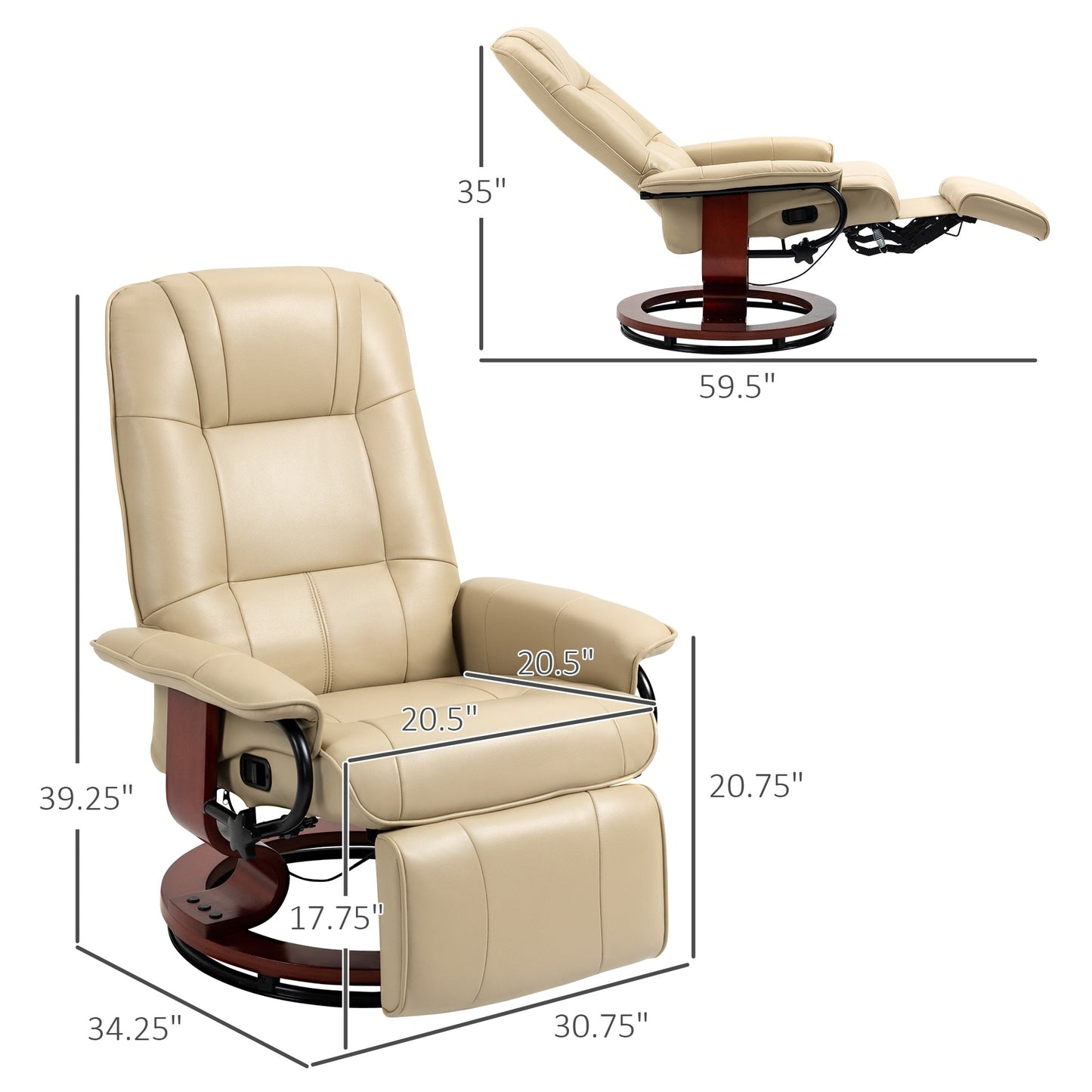 Fauteuil inclinable pivotant à base manuelle réglable en simili cuir avec repose-pieds confortable et relaxant de la marque HomCom